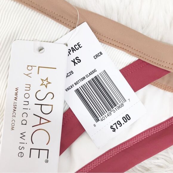L*SPACE Vacay Ribbed Classic Bikini Bottoms Cream Colorblock Red Tan Size XS New - Picture 6 of 11